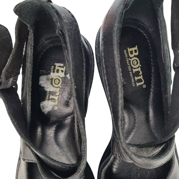 Born Black Leather Mary Jane Cross Strap Wedges Women's Size 7.5 - Picture 12 of 14